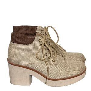 Pierre Dumas Tan Chunk Heel Tie Up Boots Size 10